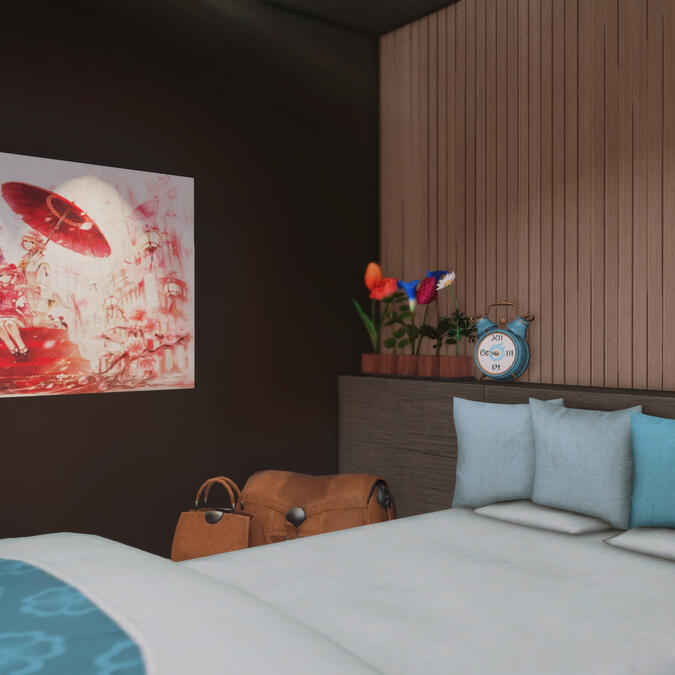 Black Blue Apartment ft. bedroom