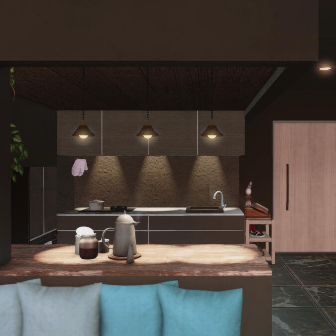 Black Blue Apartment ft. custom kitchen