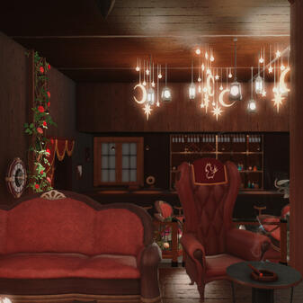 Burgundy Noir Bar ft. raised seating & light feature